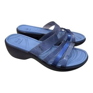 Scholl Bioprint Women’s Blue Glitter Strap Wedge Slide Sandals 39 US 9
